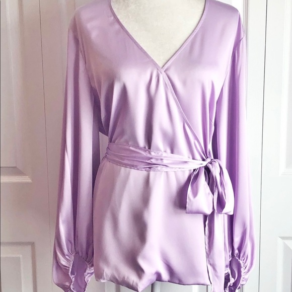 INC International Concepts Tops - New INC Lilac Moon Satin Long Sleeve Faux Wrap Blouse